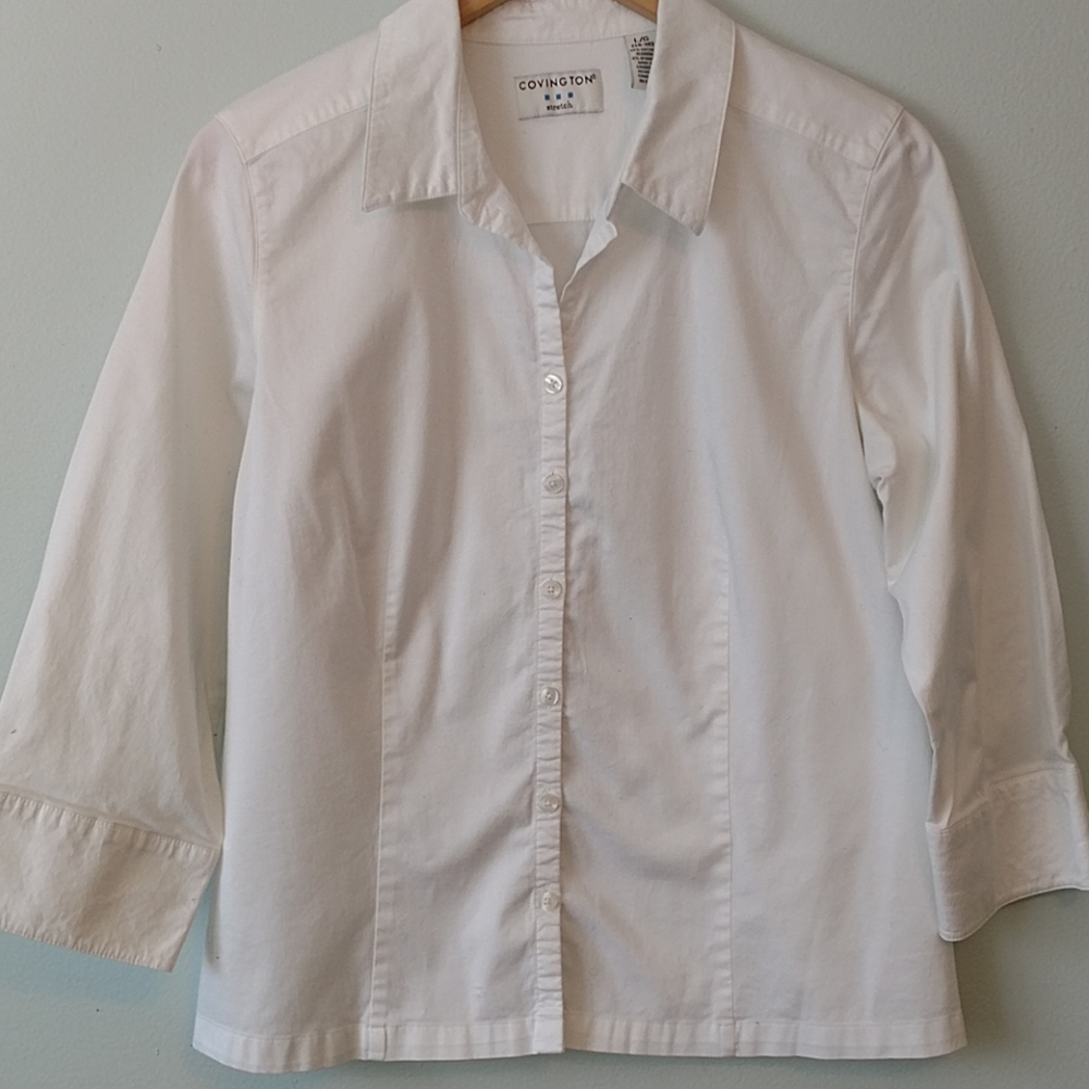 White 3/4 Sleeve Button Down